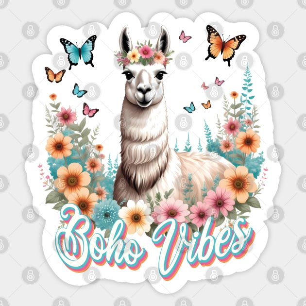 Boho vibes - Llama in Frowers Sticker by ArtfulTat